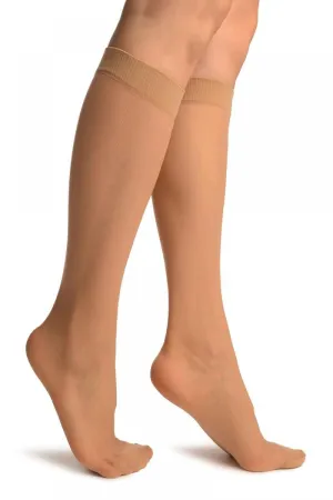 Beige With Thin Chevron Stripes Socks Knee High