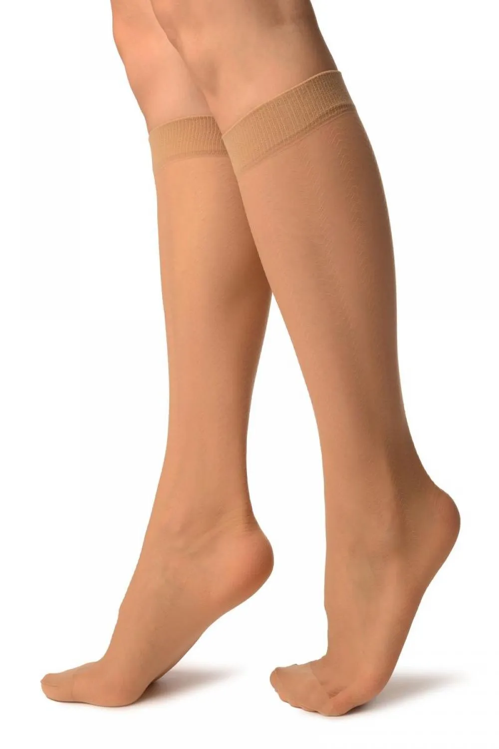 Beige With Thin Chevron Stripes Socks Knee High