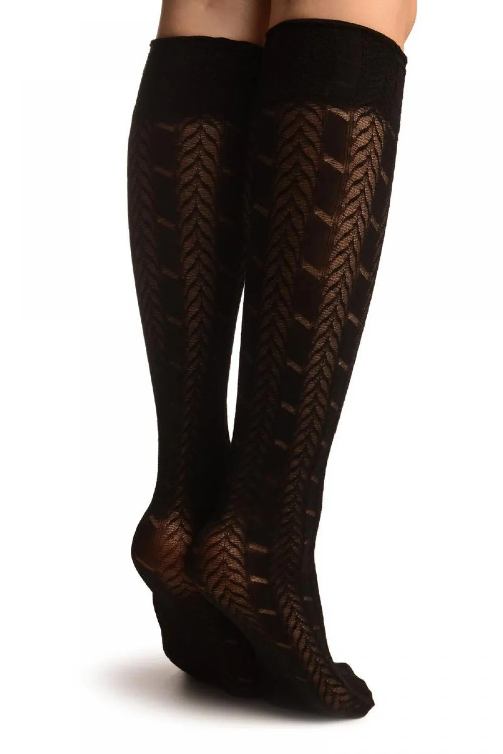 Black With Woven Chevrons Socks Knee High