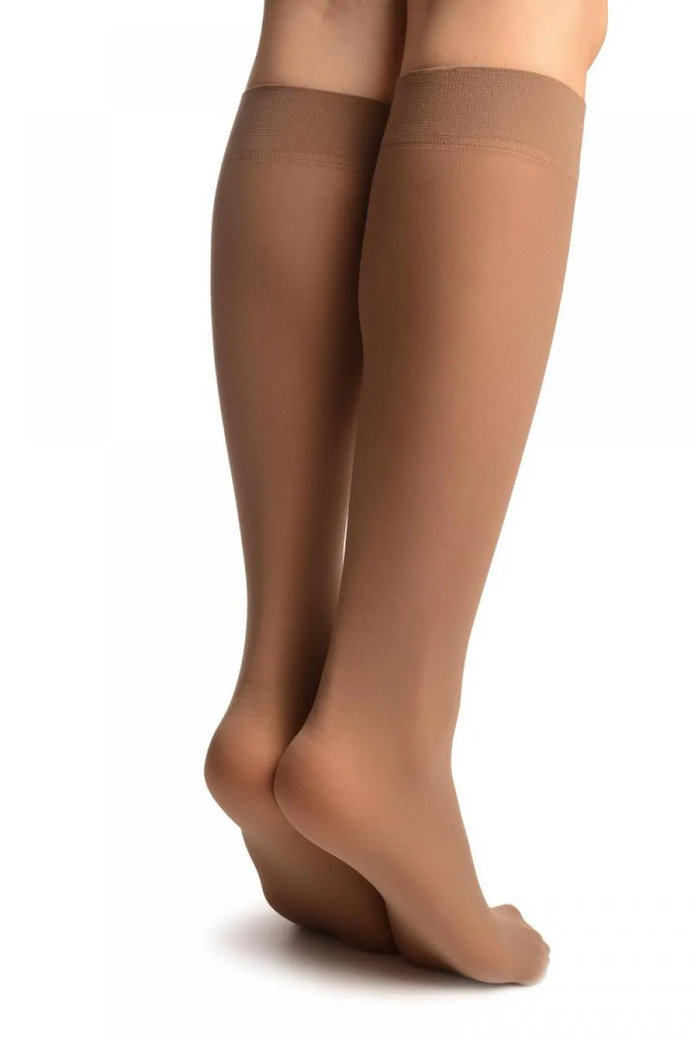 Dark Beige Plain Socks Knee High