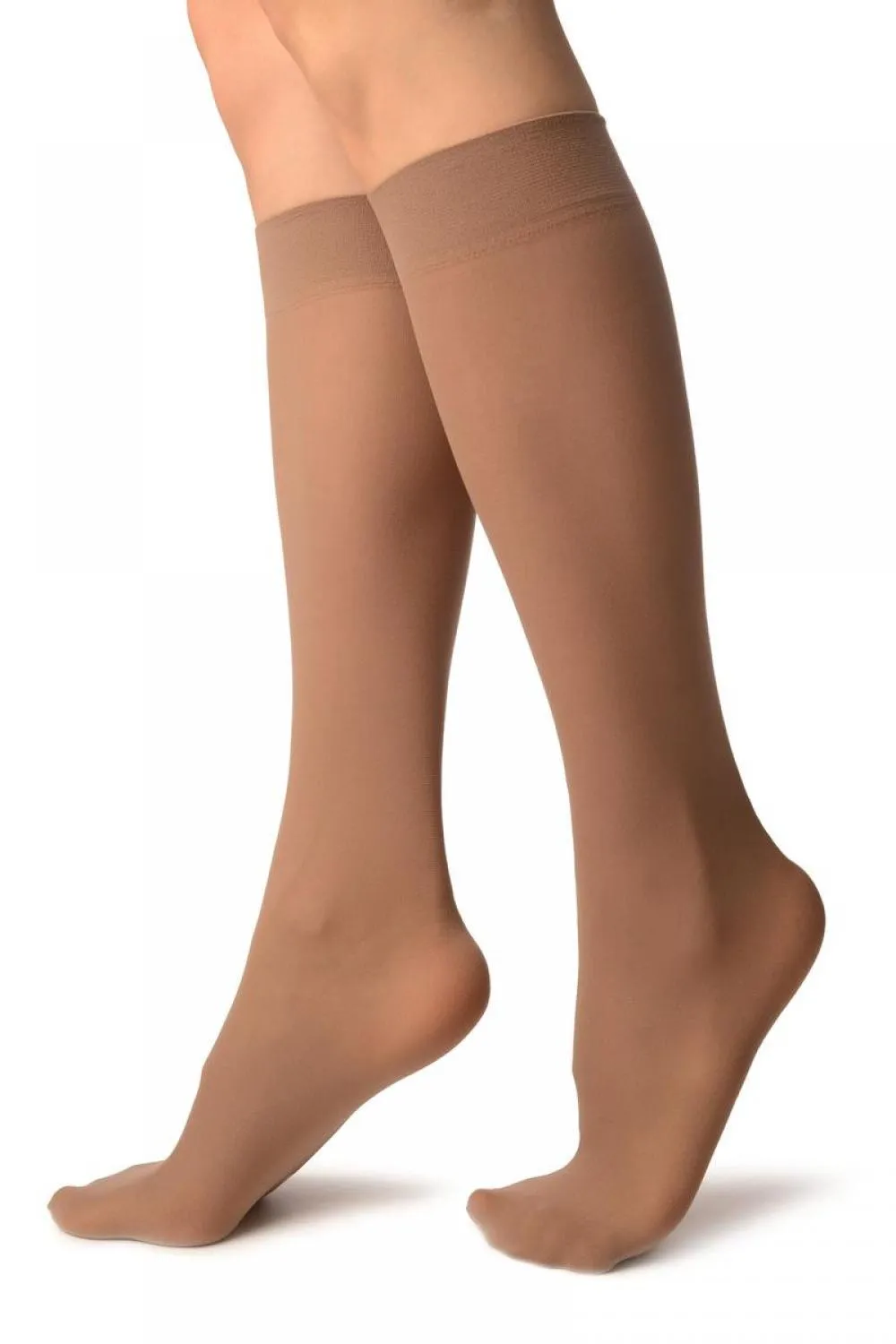 Dark Beige Plain Socks Knee High