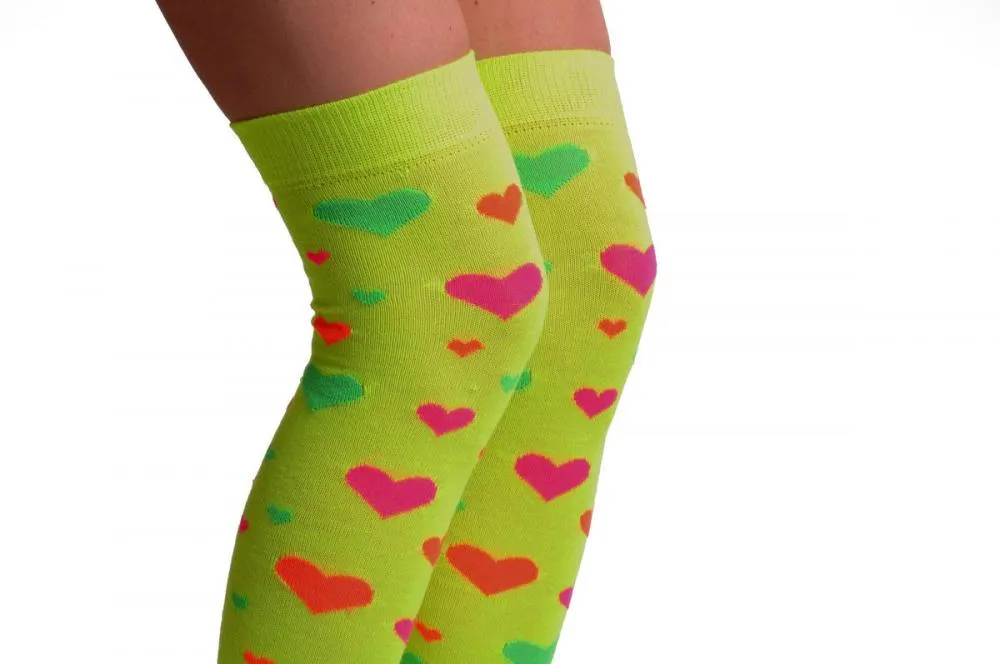 Fluorescent Yellow With Orange Green & Pink Hearts