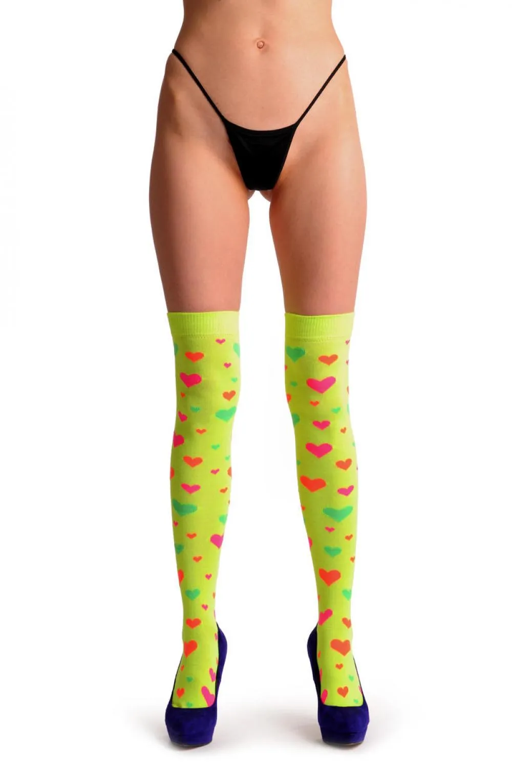 Fluorescent Yellow With Orange Green & Pink Hearts