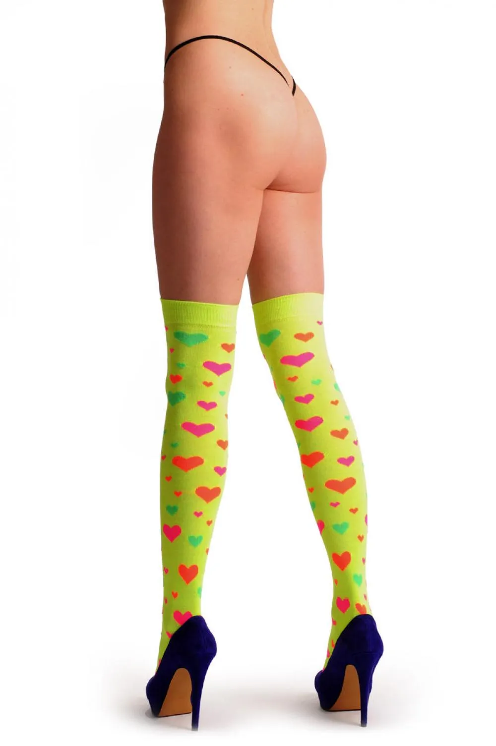 Fluorescent Yellow With Orange Green & Pink Hearts