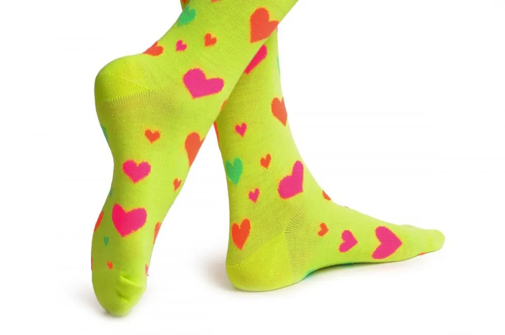 Fluorescent Yellow With Orange Green & Pink Hearts