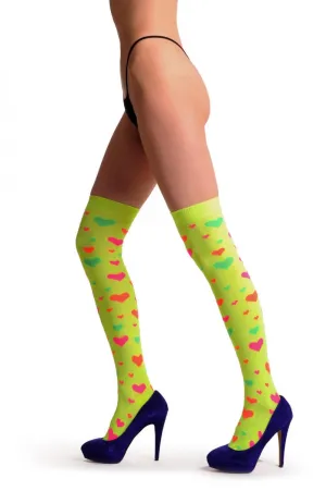 Fluorescent Yellow With Orange Green & Pink Hearts