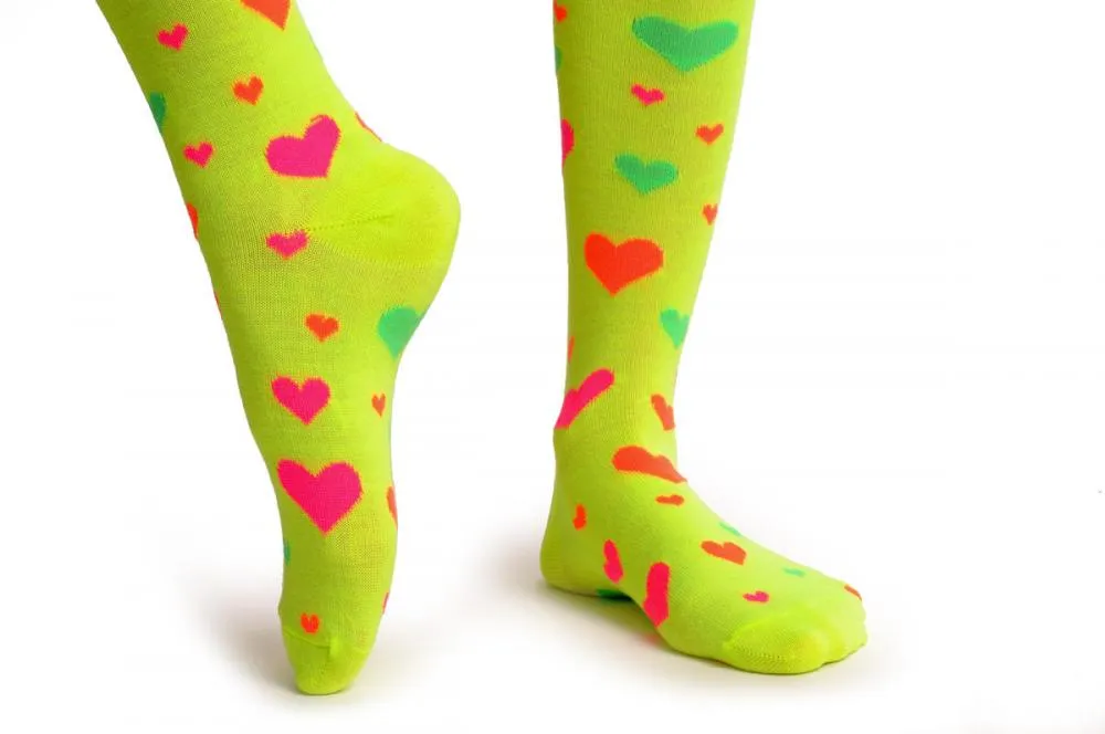 Fluorescent Yellow With Orange Green & Pink Hearts