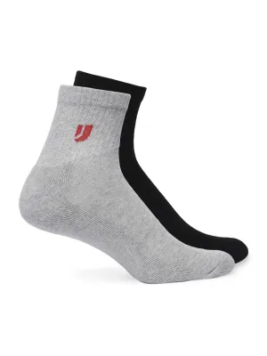 Men Grey Melange & Black Cotton Blend Ankle Length Socks - Pack Of 2 - Underjeans By Spykar