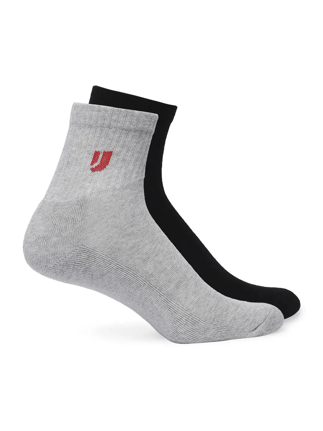 Men Grey Melange & Black Cotton Blend Ankle Length Socks - Pack Of 2 - Underjeans By Spykar