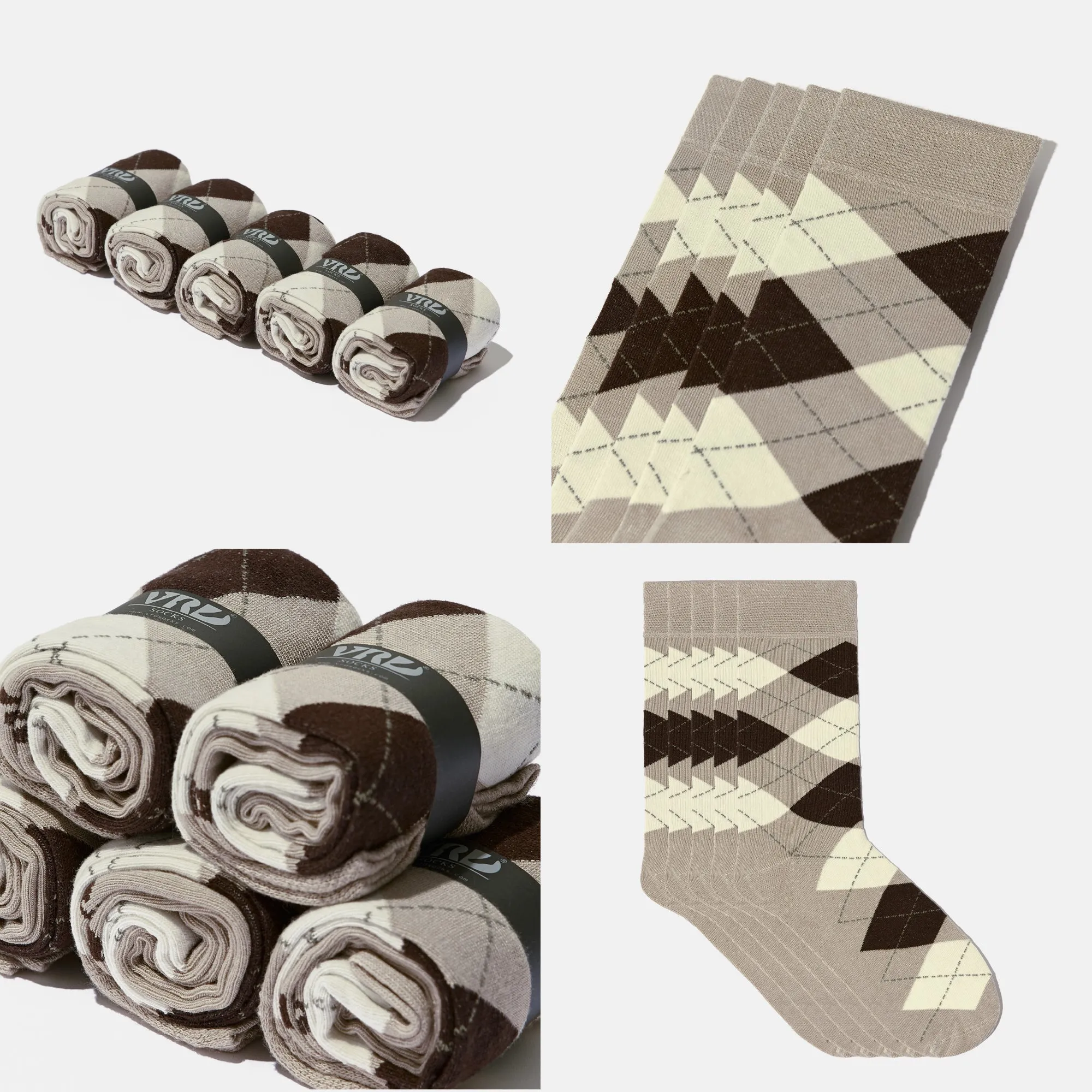 Men's Bamboo Dress Socks • Argyle Pack of 1/3/5 Pairs • Camel Khaki