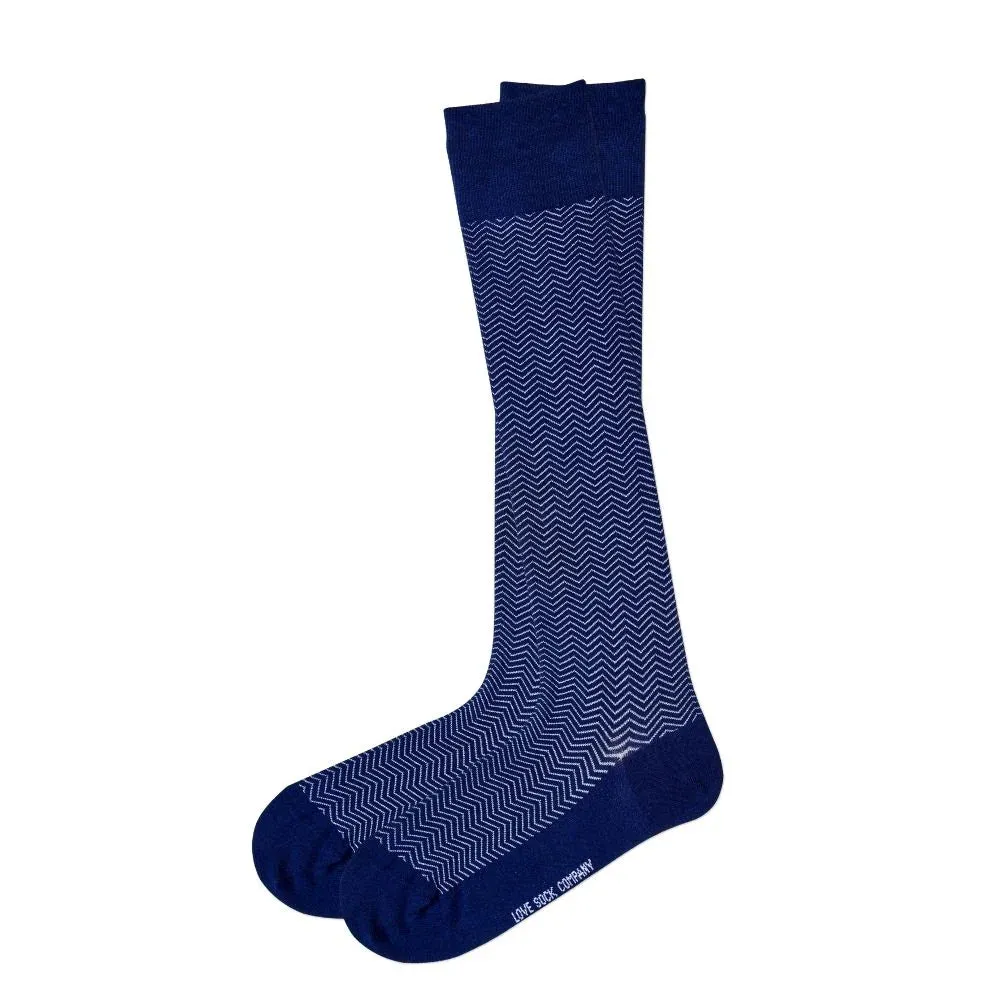 Men's Navy Blue Over The Calf Dress Socks Love Sock Company Knee High Chevron (M)