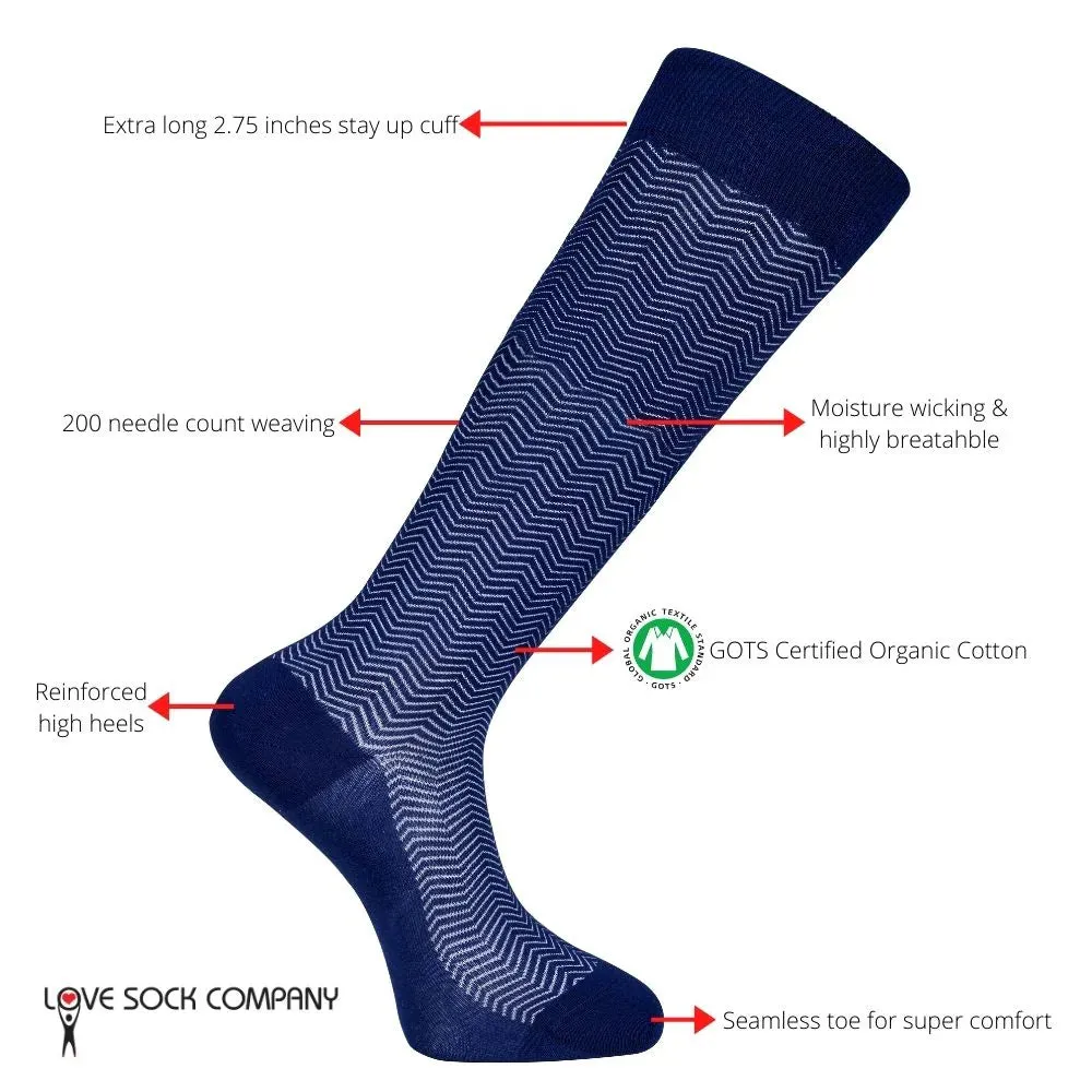 Men's Navy Blue Over The Calf Dress Socks Love Sock Company Knee High Chevron (M)