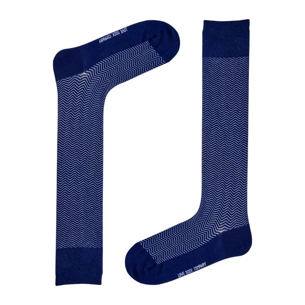 Men's Navy Blue Over The Calf Dress Socks Love Sock Company Knee High Chevron (M)