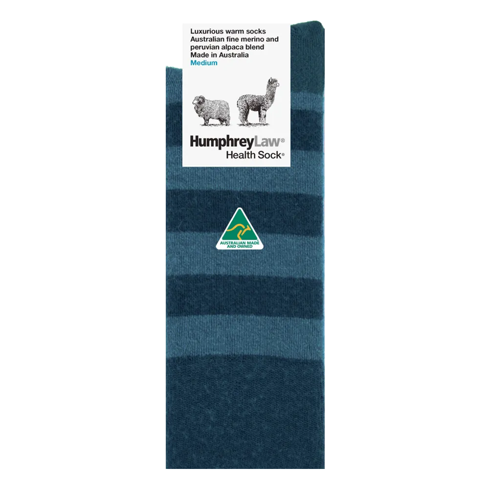 Merino and Alpaca Blend Striped Socks in Teal - Aussie Made