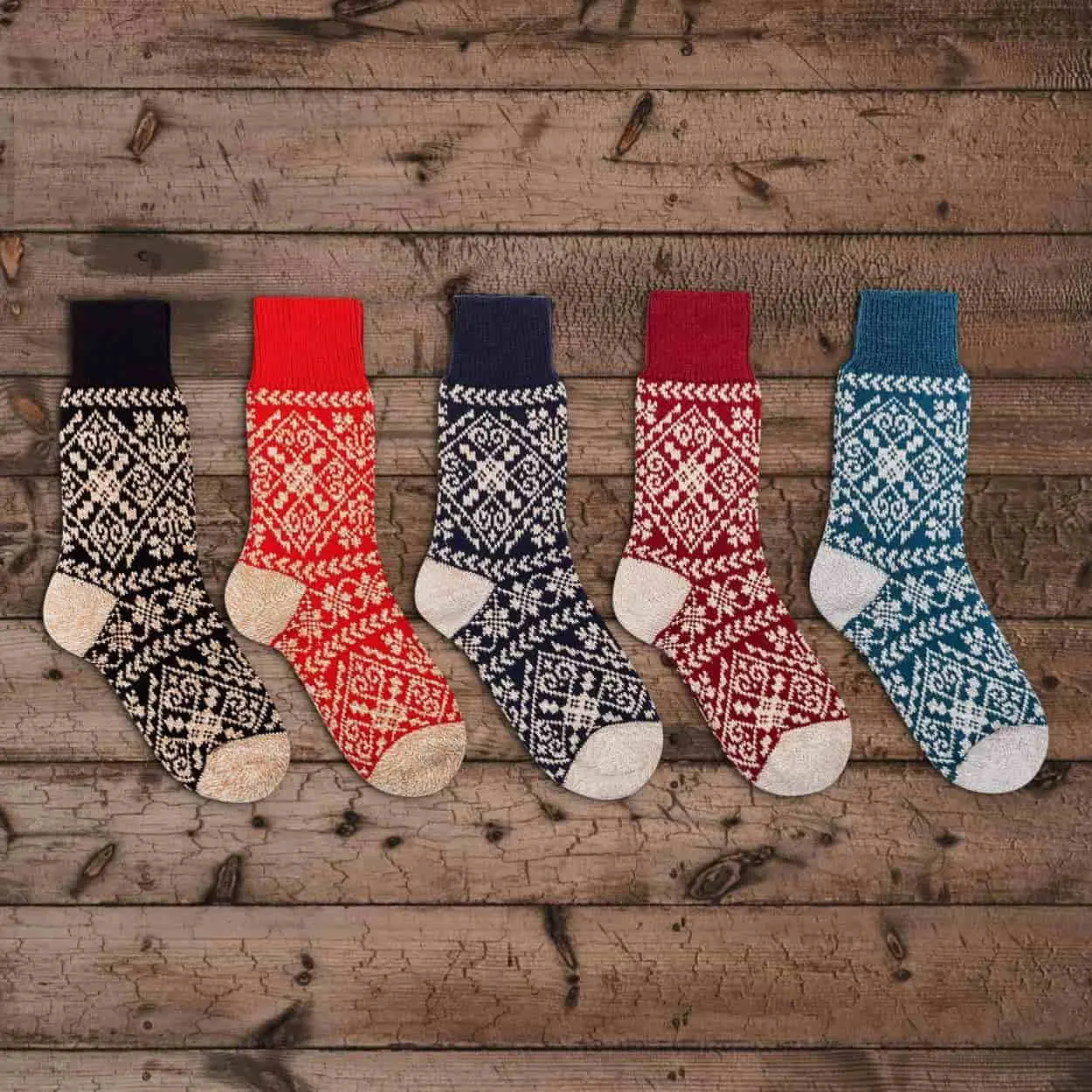Nordic Zelta Socks in Black, Amber, Navy, Crimson or Teal - Unisex: Large