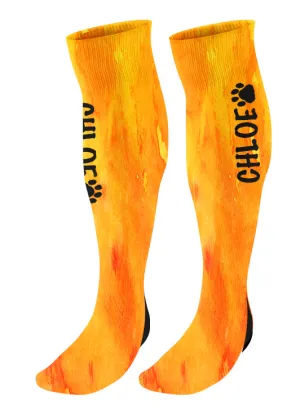 Personalized  Paw Print Knee High Socks, Watercolor Background, Custom Mascot Paw Socks