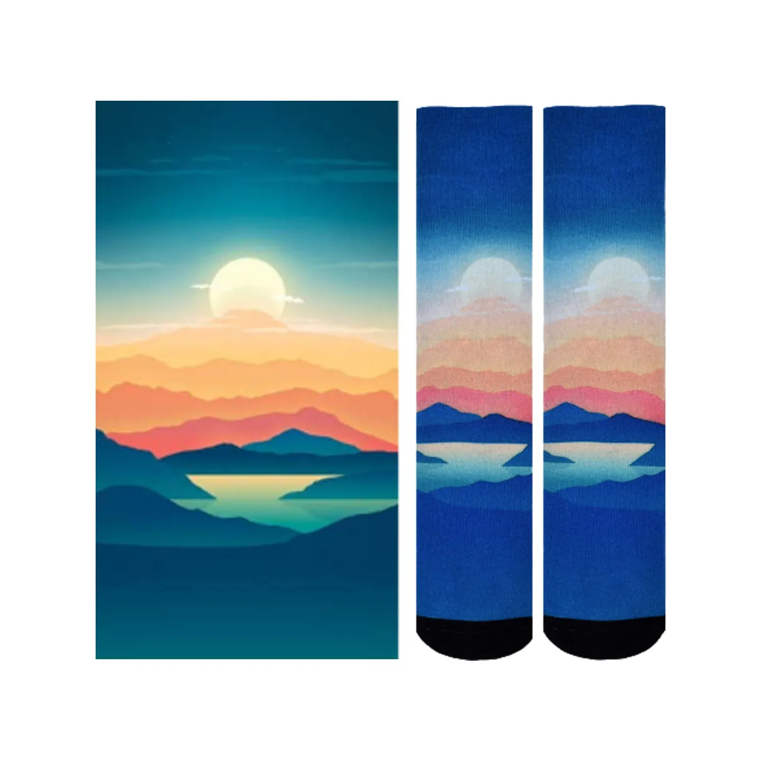 Sierra Socks Sunrise Pattern CoolMax Socks, Nature Collection for Men & Women Eco-Friendly Colorful Crew Socks