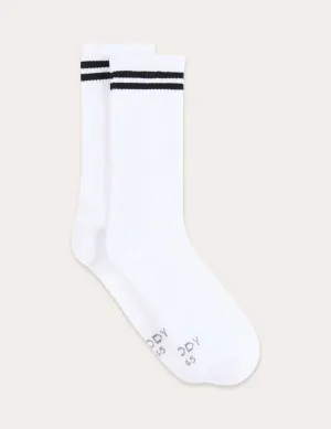 Striped Cushioned Crew Socks - White/Black