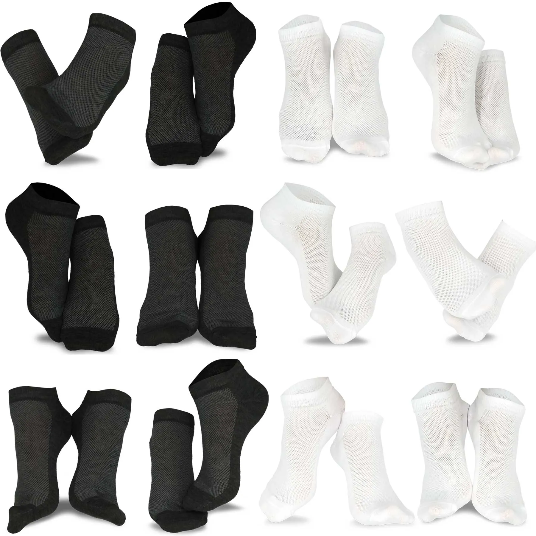 TeeHee Socks Women's Casual Polyester No Show White/Black 12-Pack (10051)