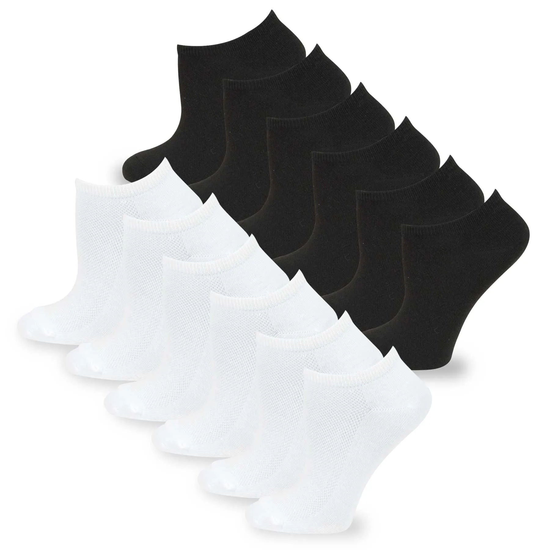 TeeHee Socks Women's Casual Polyester No Show White/Black 12-Pack (10051)